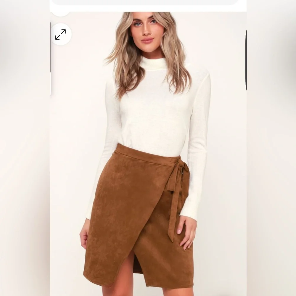 Lulus Light Brown Suede Wrap Skirt - Size Medium